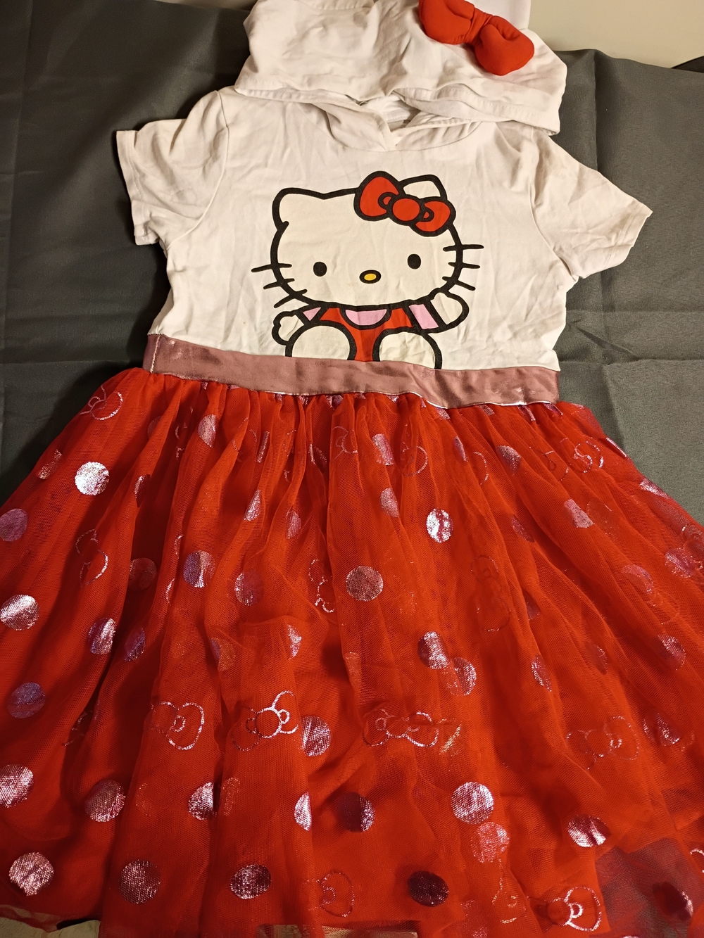 Hello Kitty White & Red Tulle Skirt Hoodie Dress with Bow